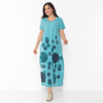 Vestido em Malha Estampado Com Bolsos E Mangas Curtas - Azul Bolas