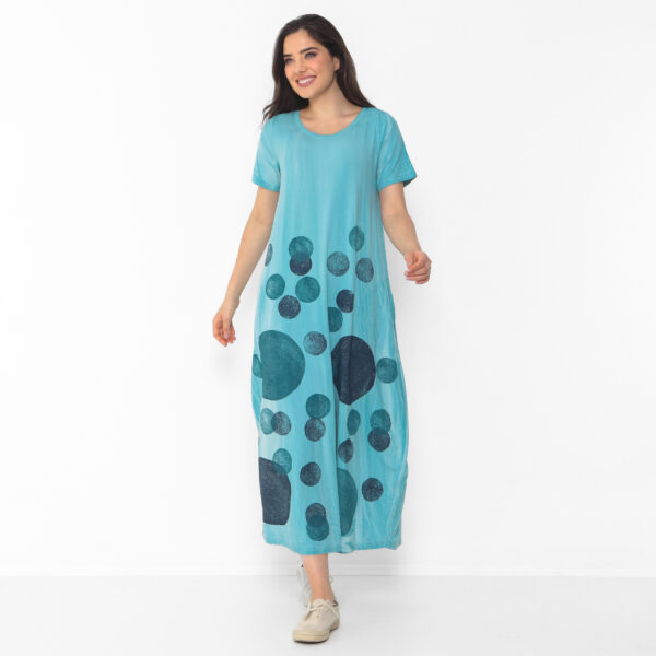 Vestido em Malha Estampado Com Bolsos E Mangas Curtas - Azul Bolas - Imagem 1