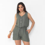 Macaquinho Feminino em Linho Com Bolsos - Imagem 2