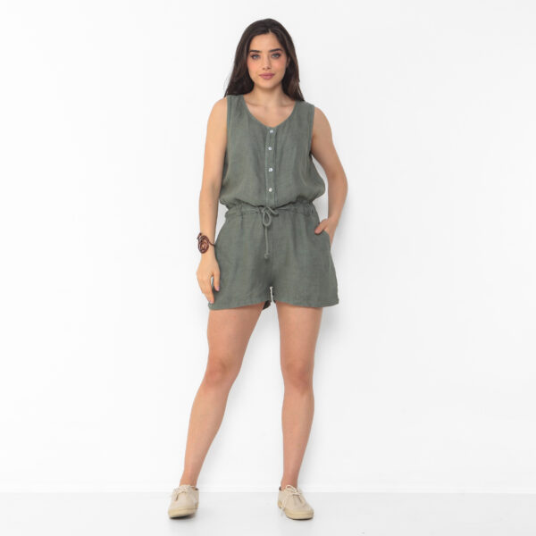 Macaquinho Feminino em Linho Com Bolsos - Imagem 3