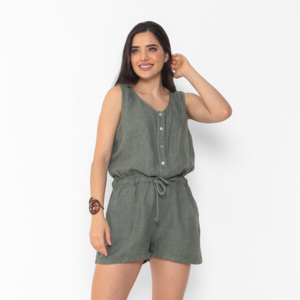 Macaquinho Feminino em Linho Com Bolsos - Imagem 4