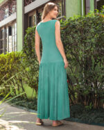 Vestido Franzido em Malha Estampado - Verde - Imagem 4