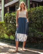 Vestido Sem Manga Estampado em Malha Com Bolsos - Bicolor - Imagem 2