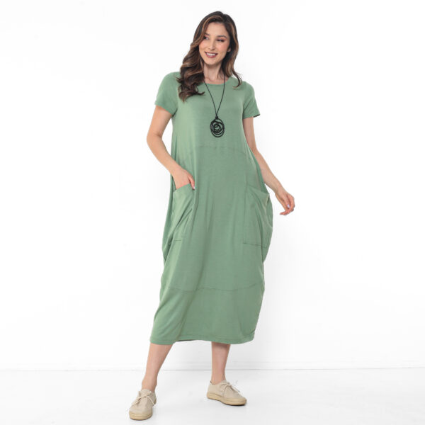 Vestido em Malha com Bolsos Manga Curta - Verde Claro - Imagem 3