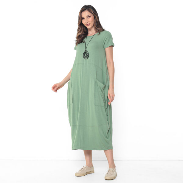 Vestido em Malha com Bolsos Manga Curta - Verde Claro - Imagem 1