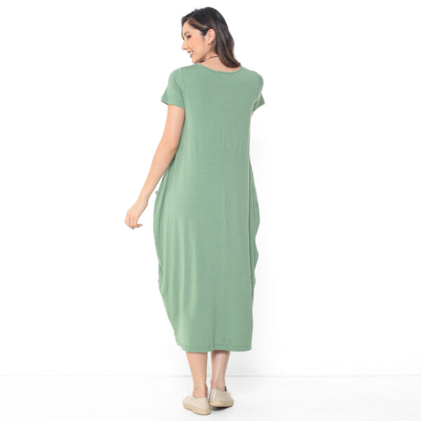 Vestido em Malha com Bolsos Manga Curta - Verde Claro - Imagem 5