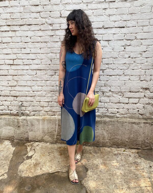 Vestido em Malha Estampado - Azul - Imagem 1