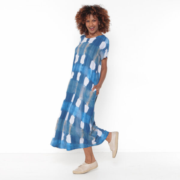 Vestido Em Malha Estampado Com Bolsos - Xadrez - Imagem 5