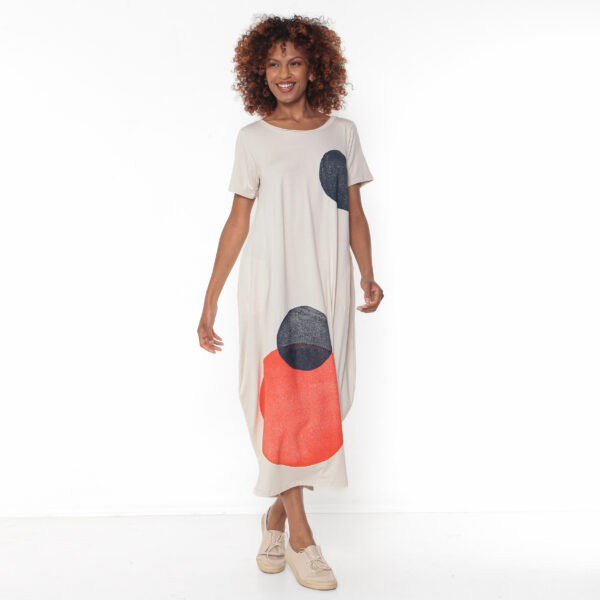 Vestido Em Malha Estampado Com Bolsos - Areia - Imagem 3