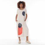 Vestido Em Malha Estampado Com Bolsos - Areia