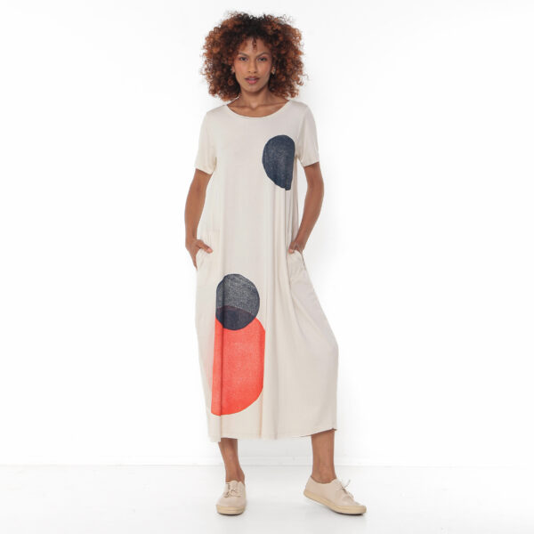 Vestido Em Malha Estampado Com Bolsos - Areia - Imagem 1