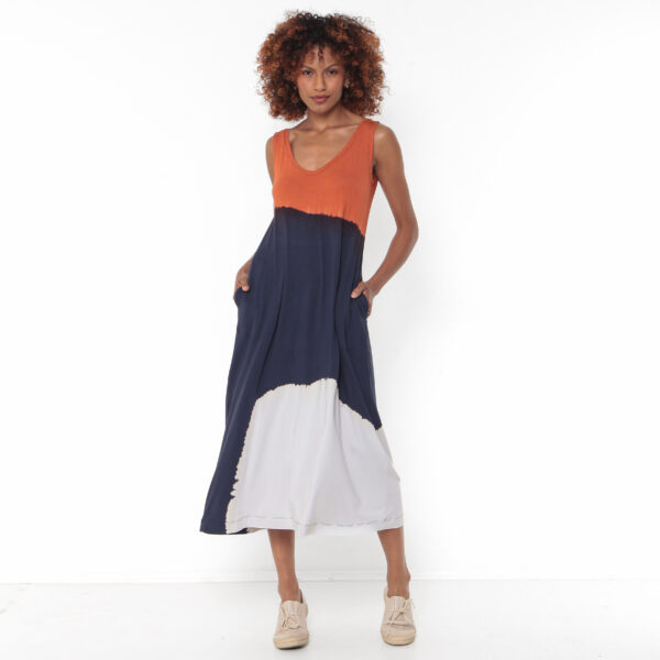 Vestido Em Malha Estampado Com Bolsos - Marinho - Imagem 1