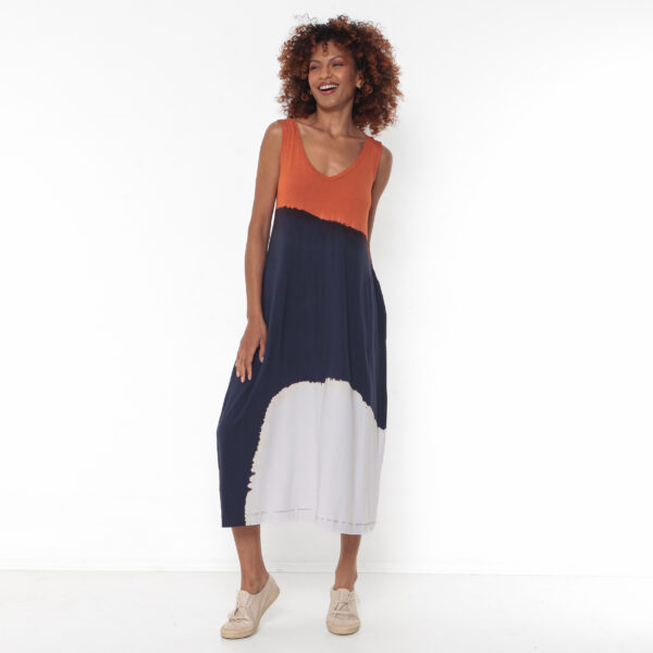 Vestido Em Malha Estampado Com Bolsos - Marinho - Imagem 6