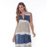 Vestido Em Malha Estampado Com Babado Sem Mangas - Listrado - Imagem 3