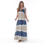 Vestido Em Malha Estampado Com Babado Sem Mangas - Listrado
