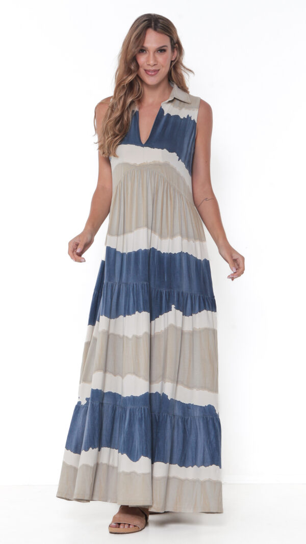 Vestido Em Malha Estampado Com Babado Sem Mangas - Listrado