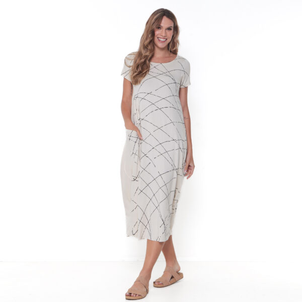 Vestido Em Malha Estampado Com Bolsos - Areia - Imagem 2