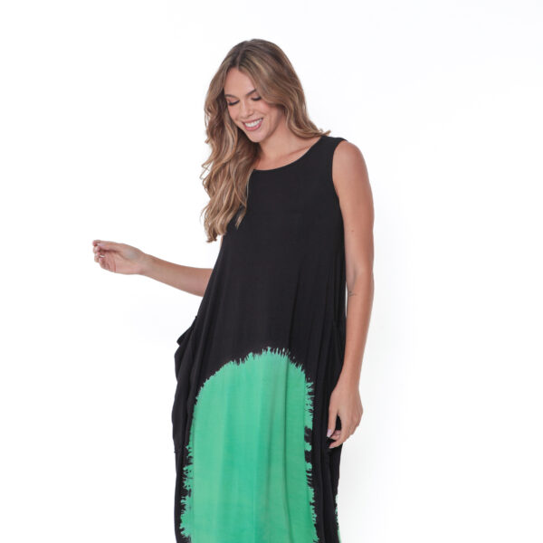 Vestido Em Malha Estampado Com Bolsos Sem Mangas - Bicolor - Imagem 3