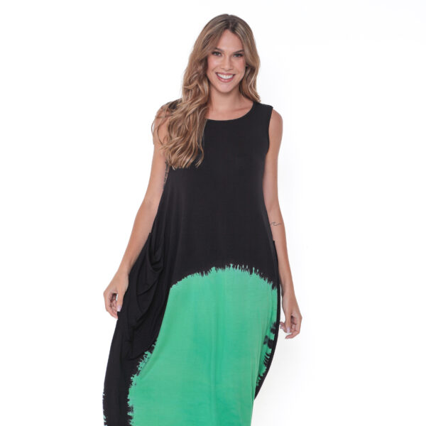 Vestido Em Malha Estampado Com Bolsos Sem Mangas - Bicolor - Imagem 1