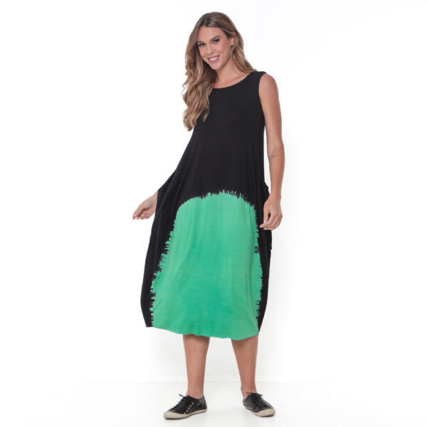 Vestido Em Malha Estampado Com Bolsos Sem Mangas - Bicolor - Imagem 4