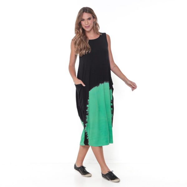 Vestido Em Malha Estampado Com Bolsos Sem Mangas - Bicolor - Imagem 2