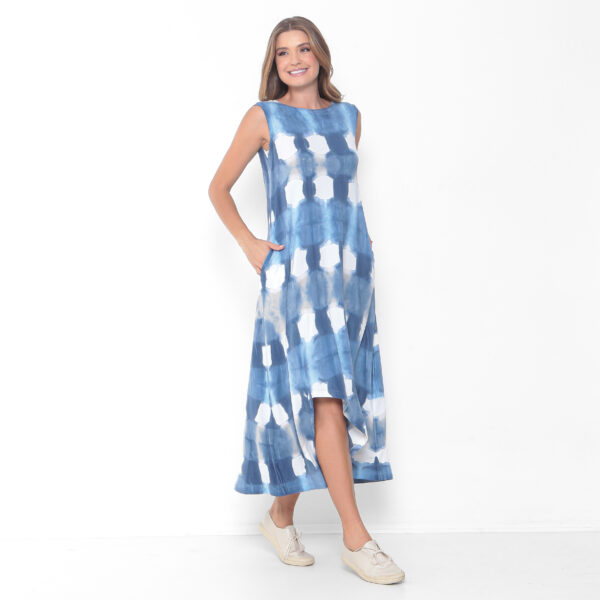 Vestido em Malha Estampado Tie Dye - Azul - Imagem 1