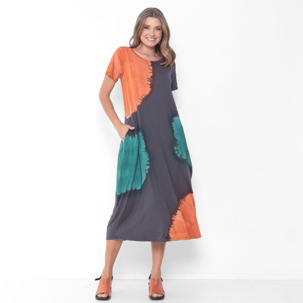Vestido Em Malha Estampado Manga Curta - Chumbo - Imagem 4
