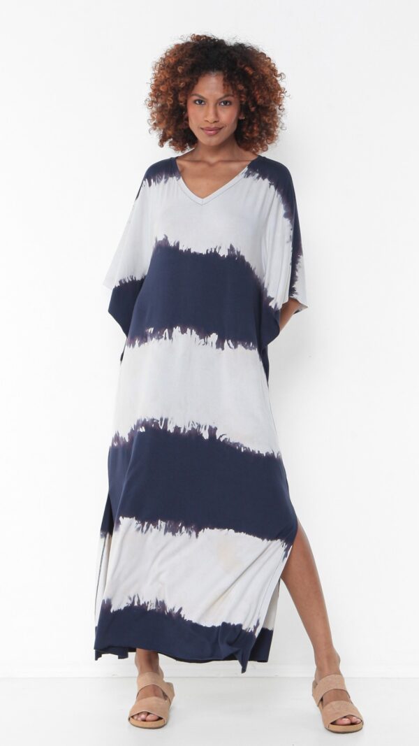 Vestido Feminino Em Malha Com Fendas Laterais Estampado - Marinho