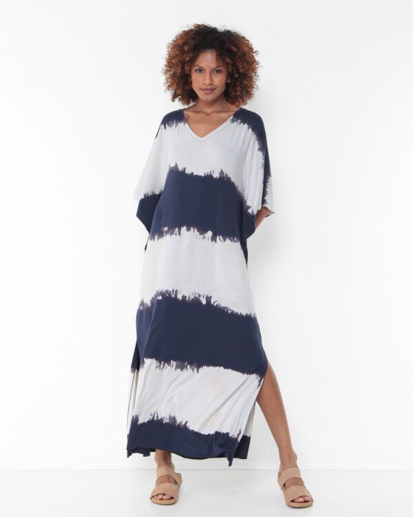 Vestido Feminino Em Malha Com Fendas Laterais Estampado - Marinho - Imagem 1