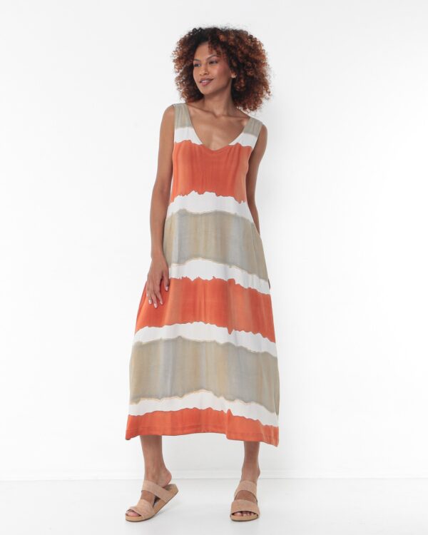 Vestido Em Malha Estampado Com Bolsos - Listrado - Imagem 1