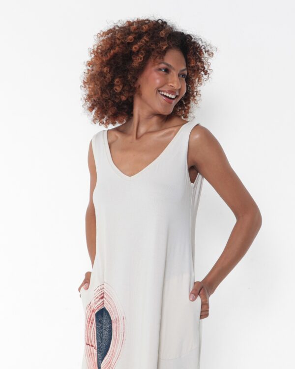 Vestido Em Malha Estampado Com Bolsos - Areia - Imagem 3
