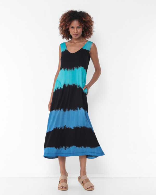 Vestido Em Malha Regata Com Bolsos Estampado - Preto - Imagem 1