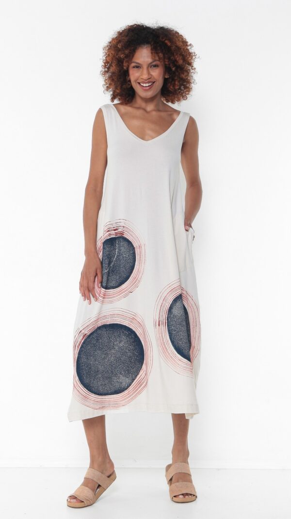 Vestido Em Malha Estampado Com Bolsos - Areia
