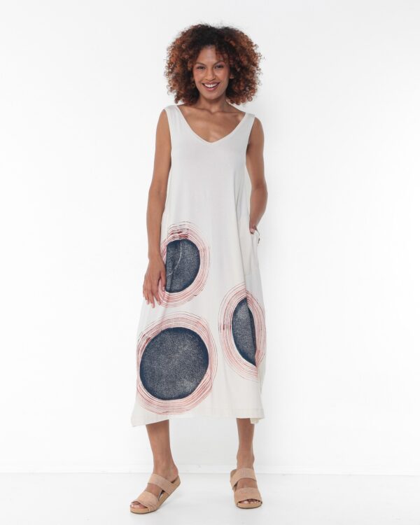 Vestido Em Malha Estampado Com Bolsos - Areia - Imagem 1