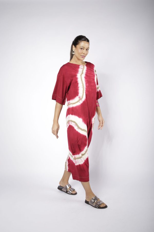Macacão Feminino Em Malha Estampado Com Bolsos - Cereja - Imagem 3
