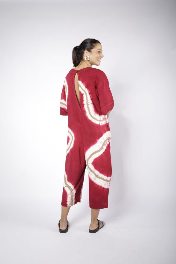 Macacão Feminino Em Malha Estampado Com Bolsos - Cereja - Imagem 4