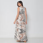 Vestido Em Malha Estampado Decote V Sem Mangas - Areia - Imagem 5