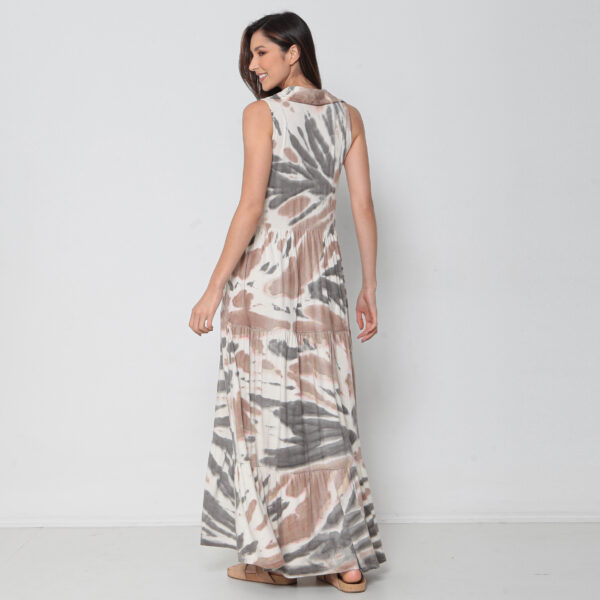 Vestido Em Malha Estampado Decote V Sem Mangas - Areia - Imagem 5