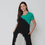 Vestido Em Malha Estampado Mangas Curtas Com Bolsos - Preto - Imagem 3