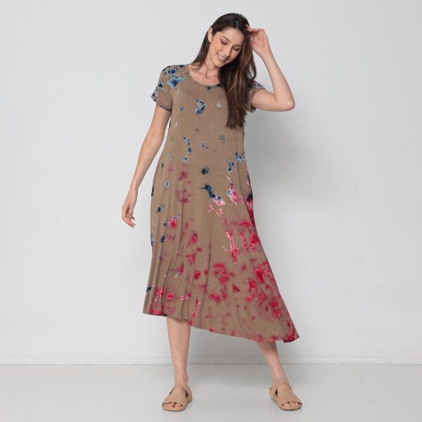Vestido Em Malha Estampado Com Bolsos E Mangas Curtas - Tie Dye - Imagem 2