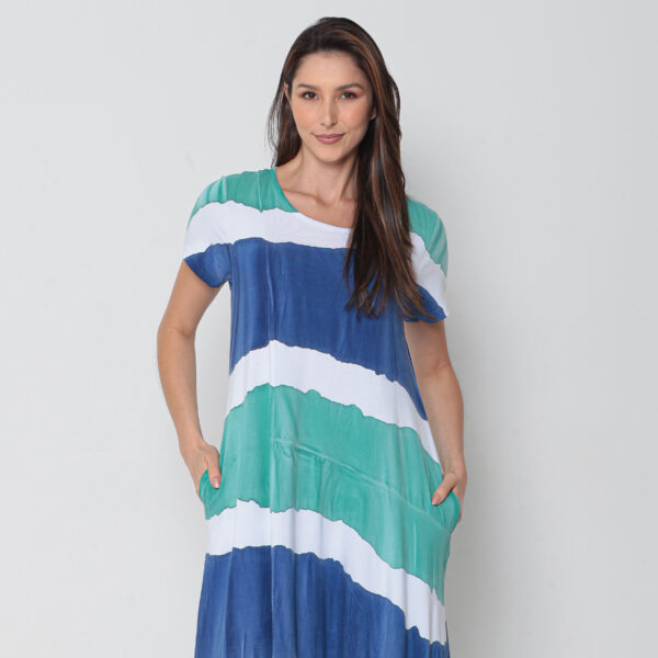 Vestido Em Malha Estampado Mangas Curtas Com Bolsos - Branco - Imagem 3