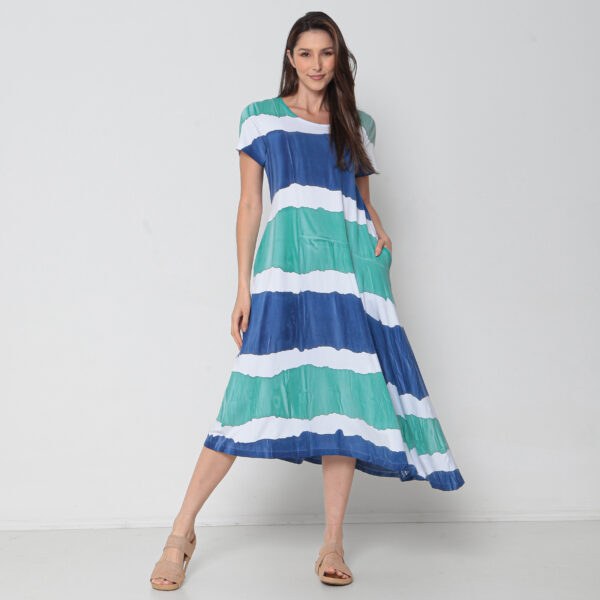 Vestido Em Malha Estampado Mangas Curtas Com Bolsos - Branco - Imagem 2