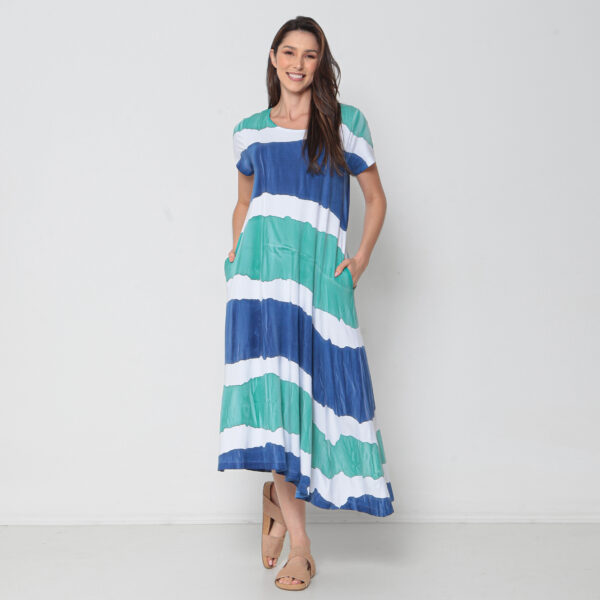 Vestido Em Malha Estampado Mangas Curtas Com Bolsos - Branco - Imagem 1