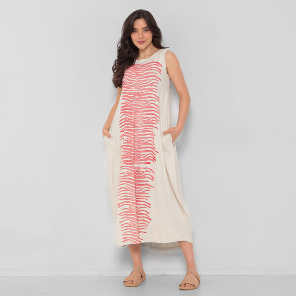 Vestido Em Malha Estampado Com Bolsos Sem Mangas - Imagem 1