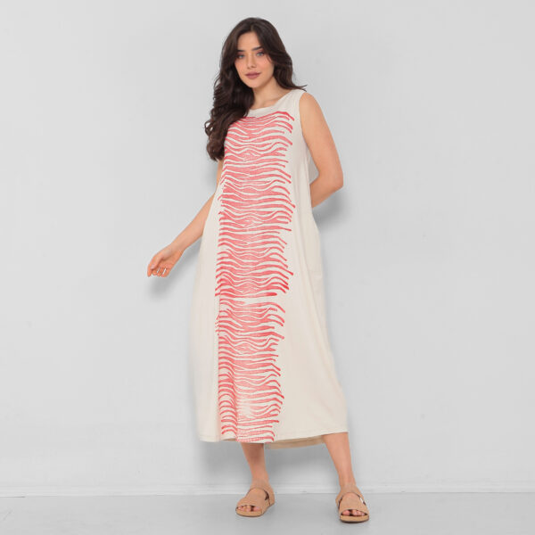 Vestido Em Malha Estampado Com Bolsos Sem Mangas - Imagem 4