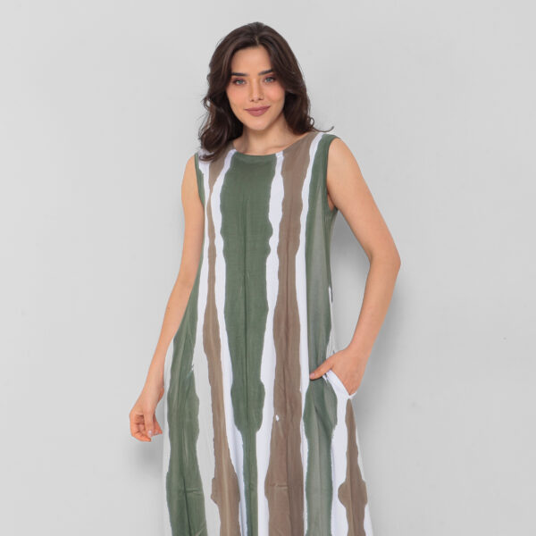 Vestido sem Manga Estampado Com Bolsos - Branco - Imagem 5