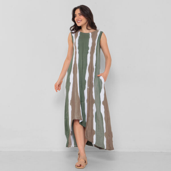 Vestido sem Manga Estampado Com Bolsos - Branco - Imagem 1