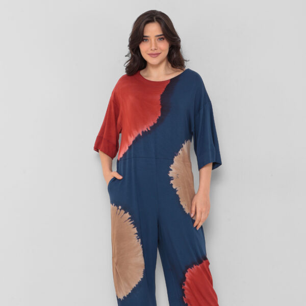 Macacão Feminino Em Malha Estampado Com Bolsos - Azul - Imagem 3