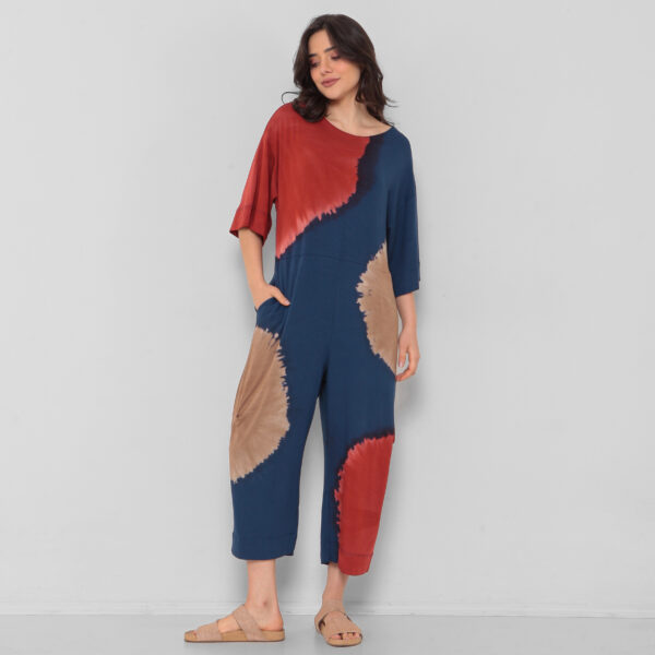 Macacão Feminino Em Malha Estampado Com Bolsos - Azul - Imagem 4