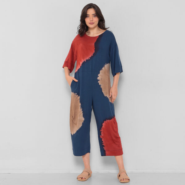 Macacão Feminino Em Malha Estampado Com Bolsos - Azul - Imagem 1